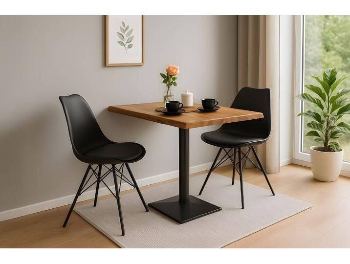 Essgruppe Bistrotisch Baumkante massiv 80 x 60 cm Akazie natur schwarz Säulengestell INES Essgruppe Bistrotisch Baumkante massiv 80 x 60 cm Akazie natur schwarz Säulengestell INES von Möbelliebling