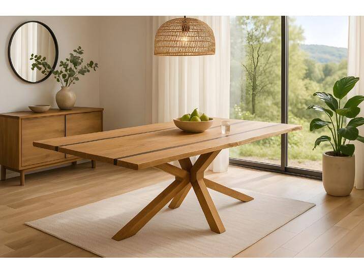 Esstisch 140 x 80 cm Akazie massiv natur mit schwarzen Resin-Adern Spider-Gestell Holz natur PETER Esstisch 140 x 80 cm Akazie massiv natur mit schwarzen Resin-Adern Spider-Gestell Holz natur PETER von Möbelliebling