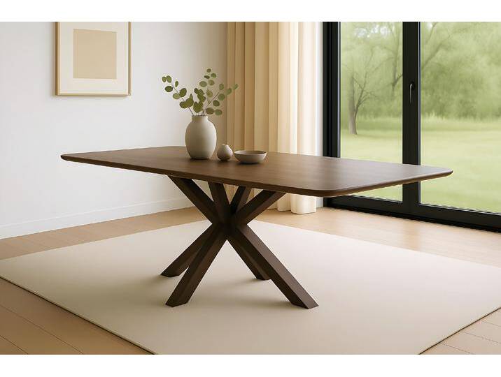 Esstisch 200 x 100 cm Akazie massiv kastanienfarben Schweizer Kante Spider-Gestell Holz kastanie ROBERTO von Möbelliebling