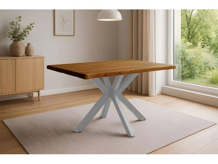 Esstisch Baumkante Akazie honigfarben 120 x 80 cm Spider-Gestell silber HARLEY Esstisch Baumkante Akazie honigfarben 120 x 80 cm Spider-Gestell silber HARLEY von Möbelliebling