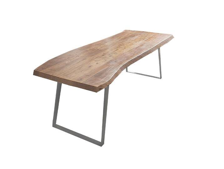 Esstisch Baumkante Akazie natur 300 x 100 schräges U-Gestell silber HALMSTAD Esstisch Baumkante Akazie natur 300 x 100 schräges U-Gestell silber HALMSTAD von Möbelliebling