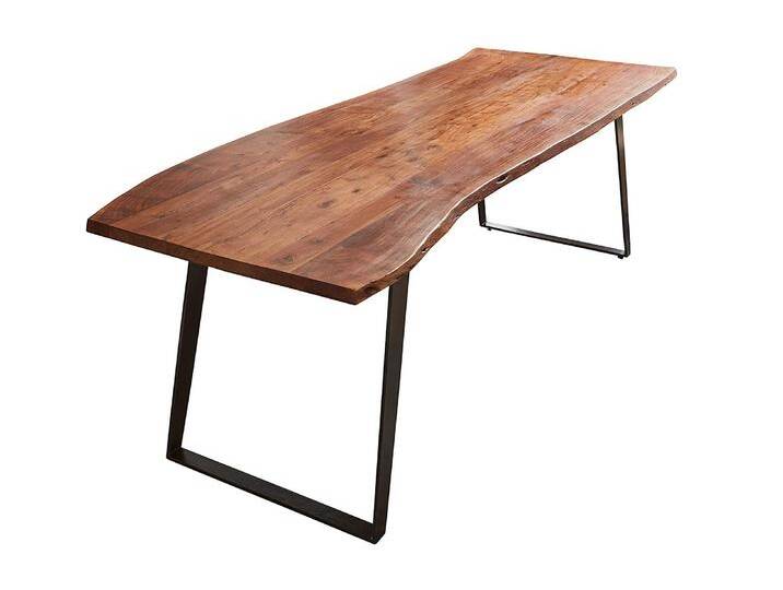 Esstisch Baumkante Akazie nussbaum 220 x 100 schwarz schräges U-Gestell HAVANNA von Möbelliebling