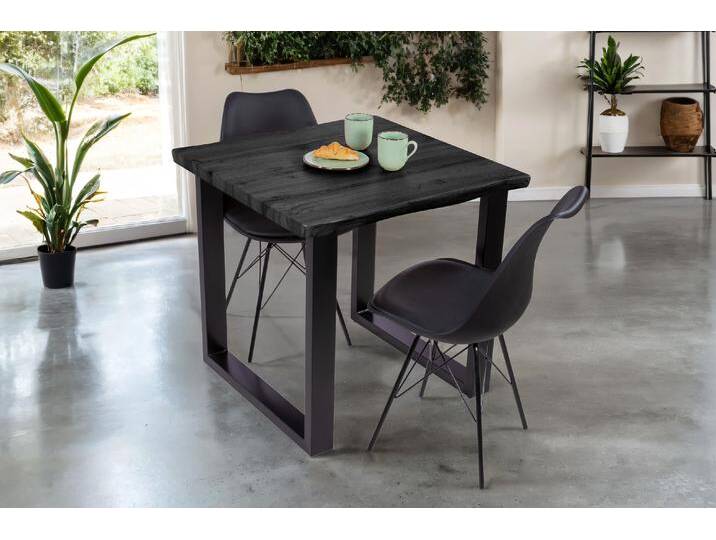 Esstisch Baumkante Holz-Optik Grau 80 x 80 U-Gestell schwarz JOSY von SAM-Stil-Art-Möbel