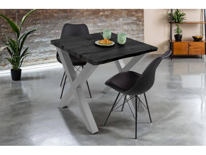 Esstisch Baumkante Holz-Optik Grau 80 x 80 X-Gestell silber JOSY Esstisch Baumkante Holz-Optik Grau 80 x 80 X-Gestell silber JOSY von Möbelliebling