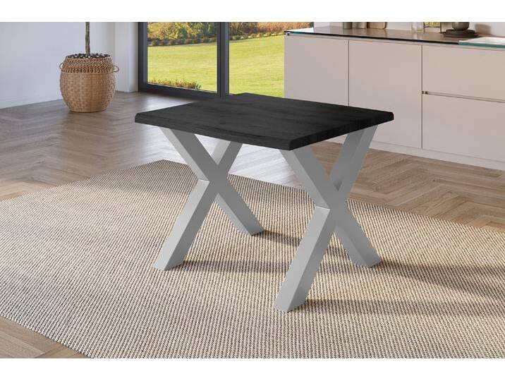 Esstisch Baumkante Holz-Optik Grau 80 x 80 X-Gestell silber JULIUS Esstisch Baumkante Holz-Optik Grau 80 x 80 X-Gestell silber JULIUS von Möbelliebling