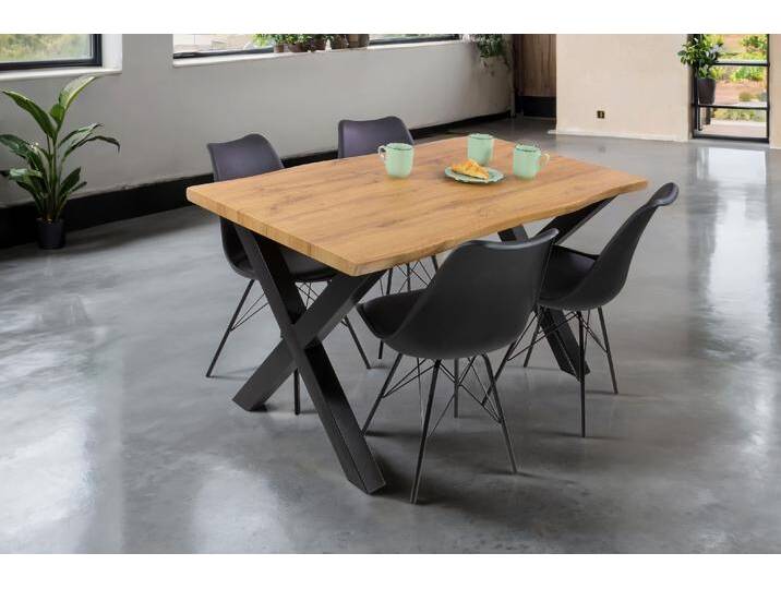 Esstisch Baumkante Holz-Optik Wildeiche 120 x 80 X-Gestell schwarz JOSY von Möbelliebling