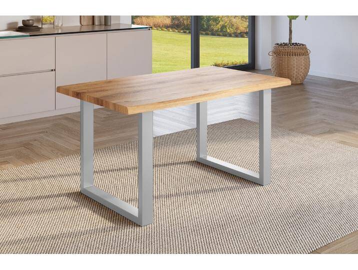 Esstisch Baumkante Holz-Optik Wildeiche 160 x 85 U-Gestell silber JULIUS Esstisch Baumkante Holz-Optik Wildeiche 160 x 85 U-Gestell silber JULIUS von Möbelliebling