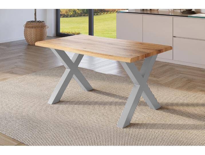 Esstisch Baumkante Holz-Optik Wildeiche 160 x 85 X-Gestell silber JULIUS Esstisch Baumkante Holz-Optik Wildeiche 160 x 85 X-Gestell silber JULIUS von Möbelliebling