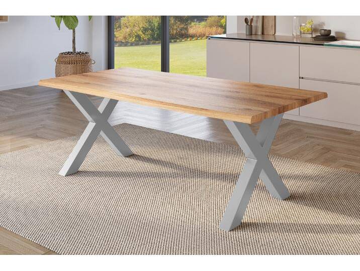 Esstisch Baumkante Holz-Optik Wildeiche 180 x 90 X-Gestell silber JULIUS Esstisch Baumkante Holz-Optik Wildeiche 180 x 90 X-Gestell silber JULIUS von Möbelliebling
