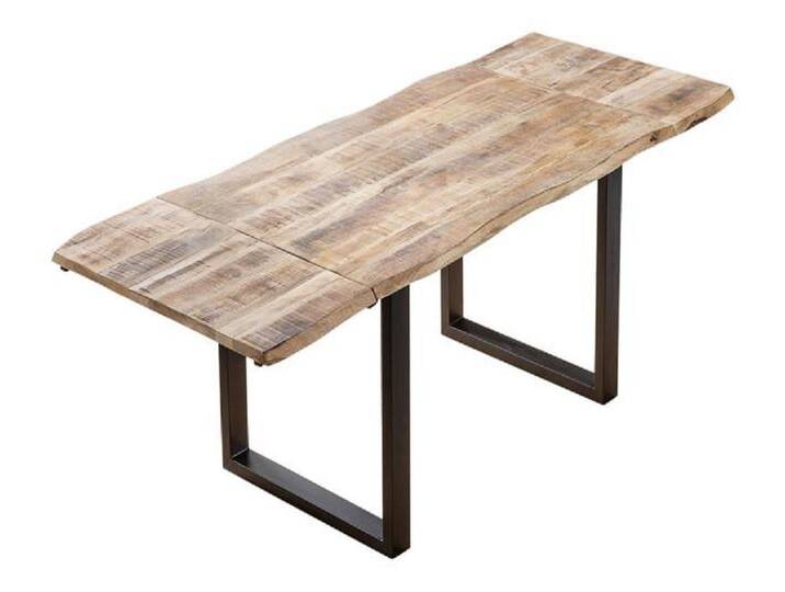 Esstisch Baumkante Mango natur 220 (320) x 100 cm Ansteckplatten schwarz NOAR von Möbelliebling