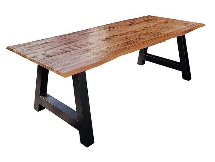 Esstisch Baumkante Massiv Mango naturfarben 260 x 100 schwarz A-Gestell DORA von Möbelliebling