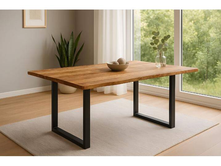 Esstisch Baumkante Massiv Mango rough 200 x 100 schwarz U-Gestell MIRABELLE von SAM-Stil-Art-Möbel