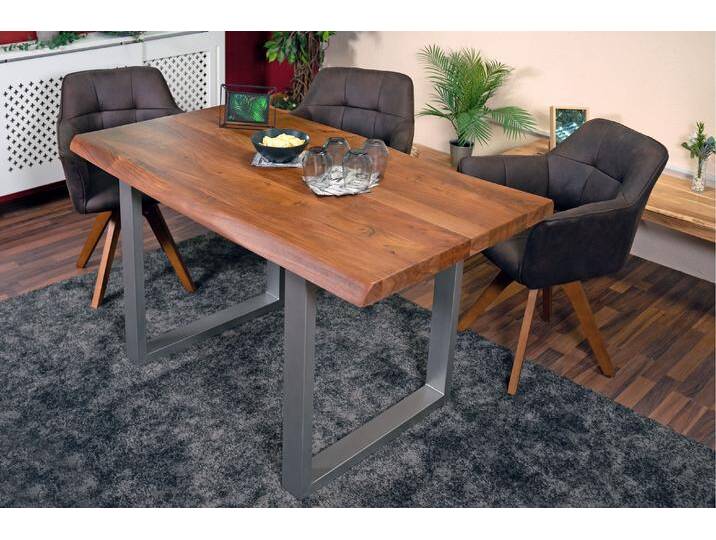 Esstisch Baumkante massiv Akazie Nussbaum 140 x 80 U-Gestell silber CALI Esstisch Baumkante massiv Akazie Nussbaum 140 x 80 U-Gestell silber CALI von Möbelliebling