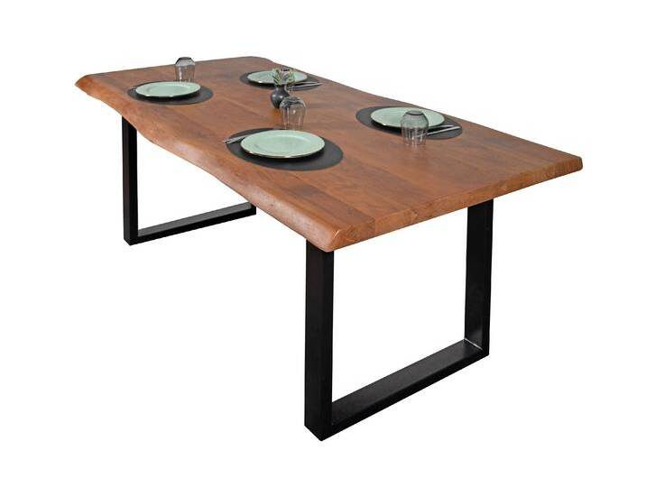 Esstisch Baumkante massiv Akazie Nussbaum 220 x 100 U-Gestell schwarz CALI Esstisch Baumkante massiv Akazie Nussbaum 220 x 100 U-Gestell schwarz CALI von Möbelliebling
