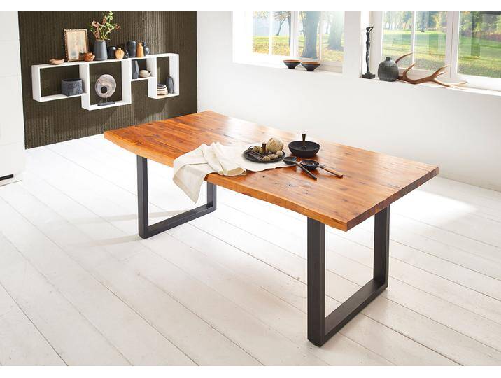 Esstisch Baumkante massiv Akazie cognac 200 x 100 schwarz IMKA von Möbelliebling