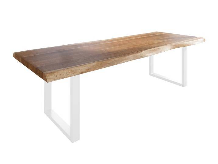 Esstisch Baumkante massiv Akazie natur 260 x 120 U-Gestell Metall weiß TITAN von Möbelliebling
