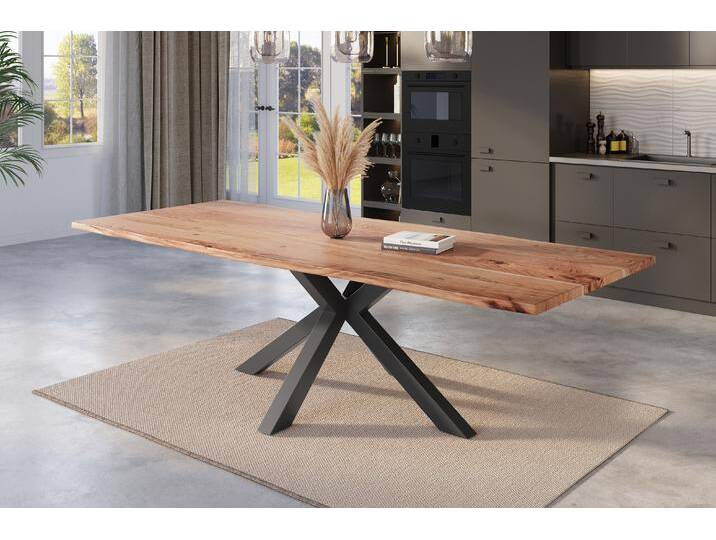 Esstisch Baumkante massiv Akazie natur 300 x 100 cm Spider-Gestell schwarz KALEA von Möbelliebling