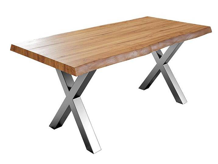 Esstisch Baumkante massiv Akazie natur 300 x 100 silber X-Gestell XEREZ von Möbelliebling