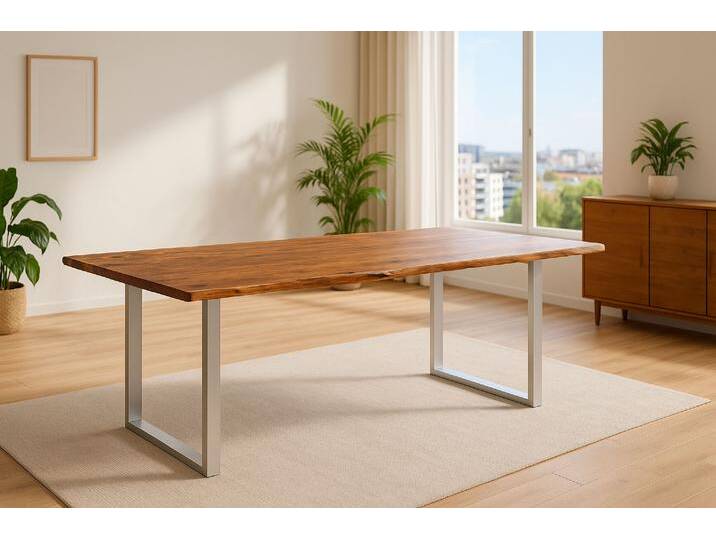 Esstisch Baumkante massiv Akazie nougatfarben 240 x 100 cm silber LAURINA Esstisch Baumkante massiv Akazie nougatfarben 240 x 100 cm silber LAURINA von Möbelliebling