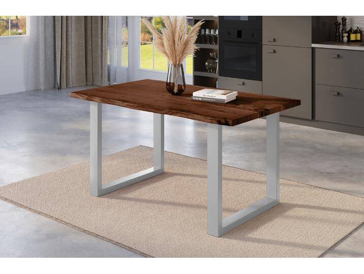 Esstisch Baumkante massiv Akazie nussbaum 140 x 80 U-Gestell silber NICK Esstisch Baumkante massiv Akazie nussbaum 140 x 80 U-Gestell silber NICK von Möbelliebling