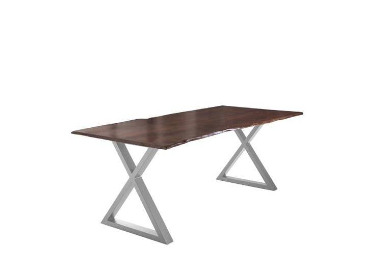Esstisch Baumkante massiv Akazie nussbaum 240 x 100 silber X-Gestell LUBIN von Möbelliebling