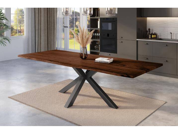 Esstisch Baumkante massiv Akazie nussbaum 280 x 100 cm Spider-Gestell schwarz KALEA Esstisch Baumkante massiv Akazie nussbaum 280 x 100 cm Spider-Gestell schwarz KALEA von Möbelliebling