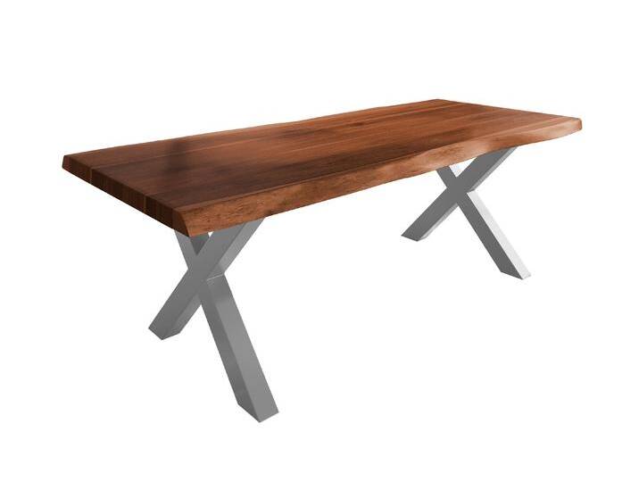 Esstisch Baumkante massiv Akazie nussbaumfarben 240 x 120 X-Gestell Metall silber TITAN Esstisch Baumkante massiv Akazie nussbaumfarben 240 x 120 X-Gestell Metall silber TITAN von Möbelliebling