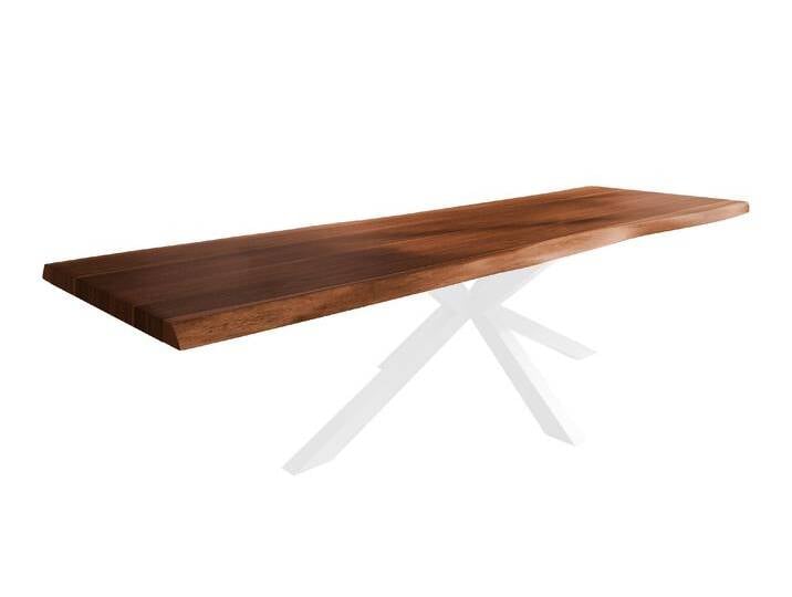 Esstisch Baumkante massiv Akazie nussbaumfarben 300 x 120 Spider-Gestell Metall weiß TITAN von Möbelliebling