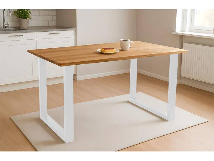 Esstisch Baumkante massiv Eiche geölt 160 x 85 cm U-Gestell weiß SALVADOR Esstisch Baumkante massiv Eiche geölt 160 x 85 cm U-Gestell weiß SALVADOR von Möbelliebling