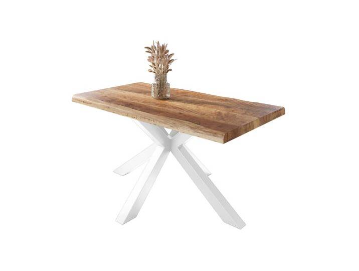 Esstisch Baumkante massiv Mango rough 120 x 80 Spider-Gestell weiß ATLAS von Möbelliebling