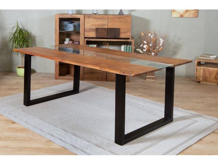 Esstisch Baumkante mit Glaseinsatz 175 x 90 cm Akazie nougat U-Gestell schwarz KLAUS Esstisch Baumkante mit Glaseinsatz 175 x 90 cm Akazie nougat U-Gestell schwarz KLAUS von Möbelliebling