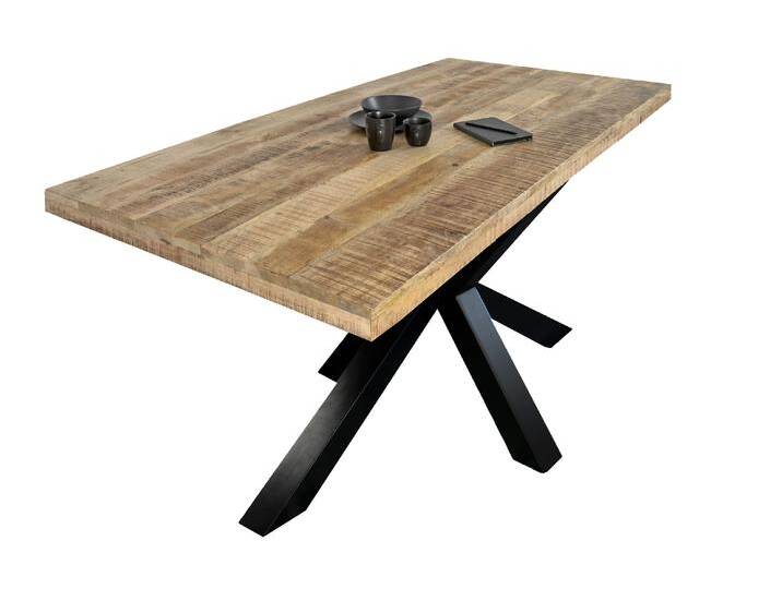 Esstisch Mango Massiv naturfarben 280 x 100 cm gerade Kanten Spider-Gestell schwarz RIO von Möbelliebling