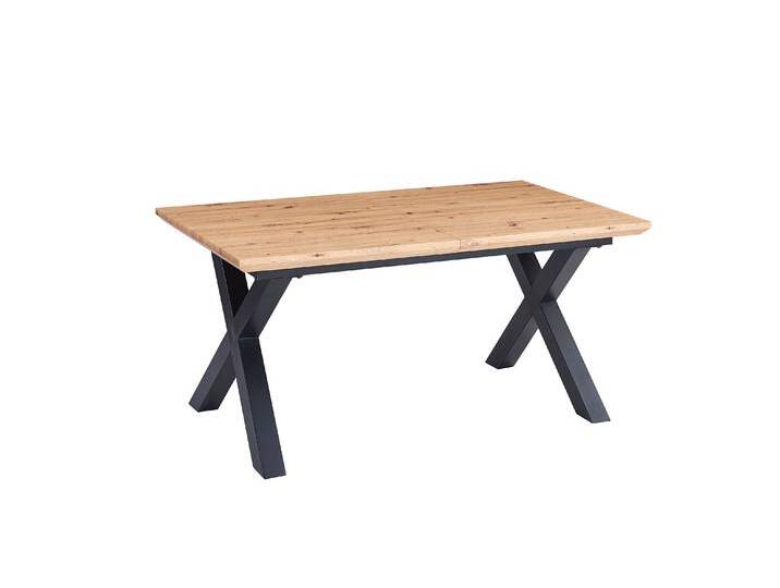Esstisch Schweizer Kante eichenfarben 180(260) x 90 X-Gestell schwarz Bird von Möbelliebling