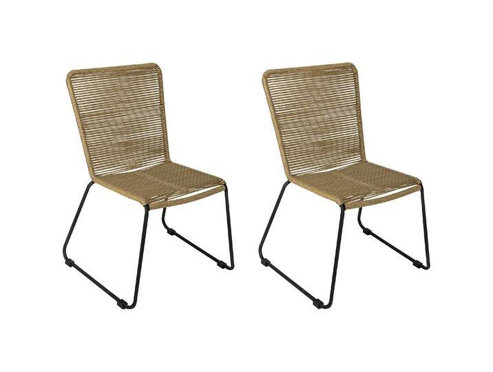 Gartenstuhl Outdoor-Seilstuhl Farbe Taupe mit Eisen-Gestell in schwarz ISRA (2er Set) von SAM-Stil-Art-Möbel