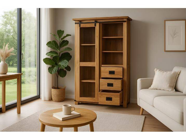 Highboard Vitrine 175 x 100 x 45 cm Akazienholz massiv naturfarben LIBRO von SAM-Stil-Art-Möbel