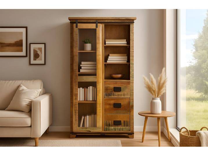 Highboard Vitrine Mango massiv vielfarbig 100 x 175 x 45 cm LIBRO von SAM-Stil-Art-Möbel