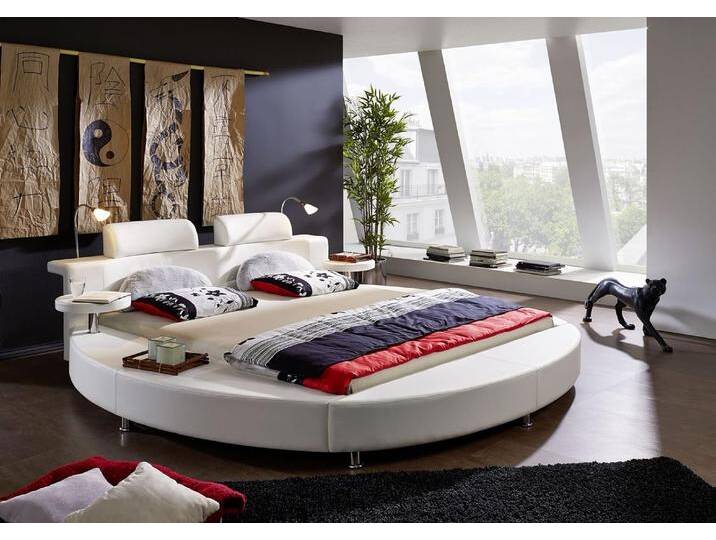 Rundbett Doppelbett 180 x 200 cm 2 Leselampen Weiß Classico von SAM-Stil-Art-Möbel