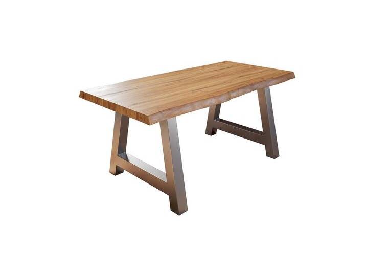 SAM® Baumkantentisch Alina, Akazienholz, natur- und nussbaumfarben, Baumkante, Metallgestell, beige, A-Gestell silber, 240x100 von SAM-Stil-Art-Möbel