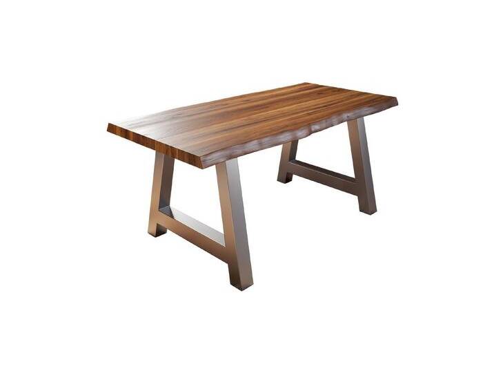 SAM® Baumkantentisch Alina, Akazienholz, natur- und nussbaumfarben, Baumkante, Metallgestell, braun, A-Gestell silber, 180x90 von SAM-Stil-Art-Möbel