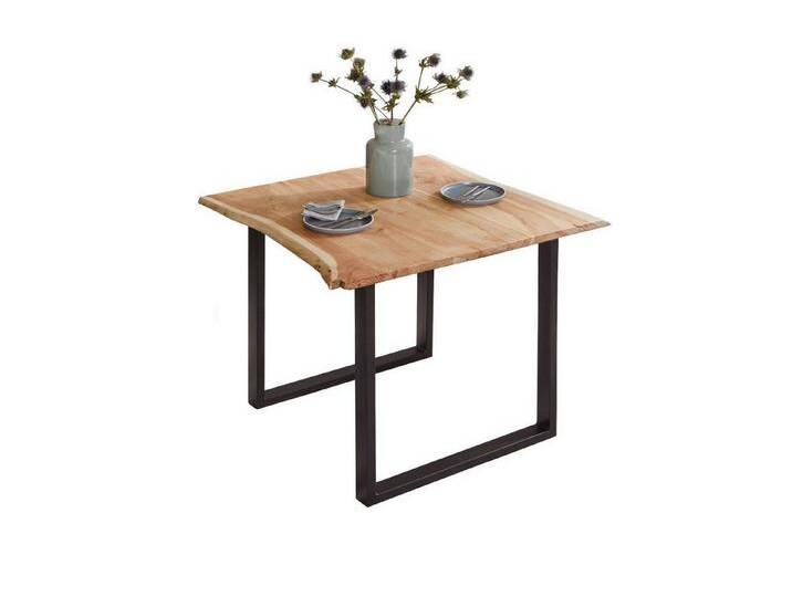 SAM® Baumkantentisch Brosna, Akazienholz, Baumkante, natur, Metallgestell U-Form, beige, U-Gestell schwarz, 80x80, schwarz von SAM-Stil-Art-Möbel