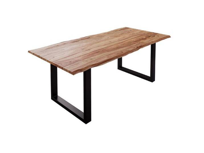 SAM® Baumkantentisch Morton, indisches-Rosenholz, Baumkante, Metallgestell U-Form schwarz, beige, 200x100 von SAM-Stil-Art-Möbel