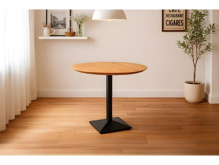 SAM® Bistrotisch Bauru, massive Eiche, Schweizer Kante, Säulengestell Metall, beige, schwarz von SAM-Stil-Art-Möbel