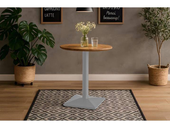 SAM® Bistrotisch Bauru, massive Eiche, Schweizer Kante, Säulengestell Metall, beige, silber von SAM-Stil-Art-Möbel