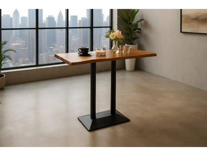 SAM® Bistrotisch Brasa, Akazien- oder Mangoholz, Baumkante, Säulengestell aus Metall, braun, nussbaumfarben von SAM-Stil-Art-Möbel