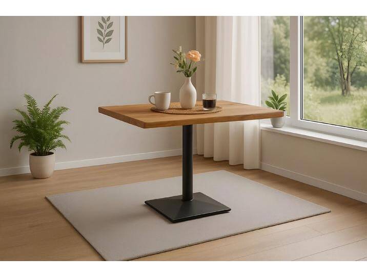 SAM® Bistrotisch Ingmar, massives Akazien- oder Mangoholz, Baumkante, Säulengestell aus Metall, beige, 80x60 von SAM-Stil-Art-Möbel