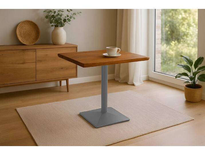 SAM® Bistrotisch Ingmar, massives Akazien- oder Mangoholz, Baumkante, Säulengestell aus Metall, braun, 80x60 von SAM-Stil-Art-Möbel