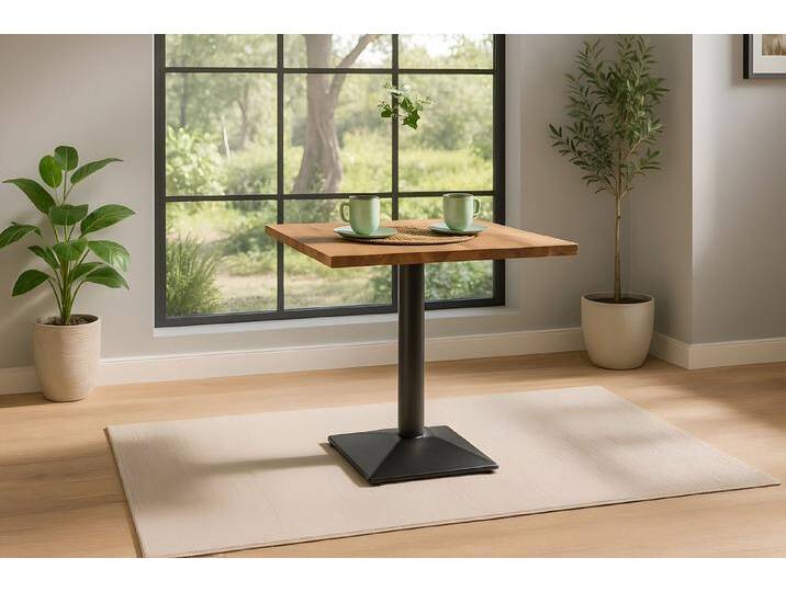 SAM® Bistrotisch Rosonera, massives Akazienholz, gerade Kante, Standfuß Metall schwarz, beige, 75x75, naturfarben von SAM-Stil-Art-Möbel