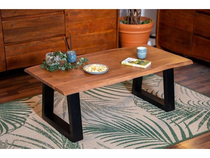 SAM® Couchtisch Flower, massives Akazienholz, Trapezgestell aus Metall in schwarz, Baumkante, braun von SAM-Stil-Art-Möbel