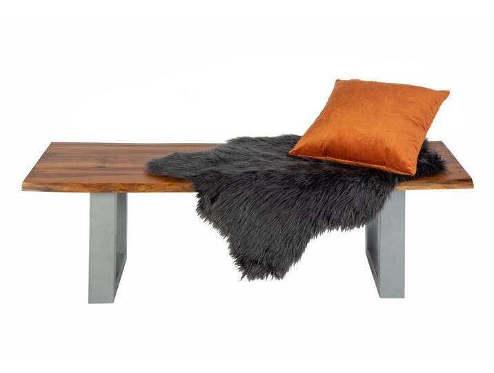 SAM® Essbank Sumatra, Akazienholz massiv, cognacfarben, Metallgestell U-Fom, 120 cm, Silber von SAM-Stil-Art-Möbel