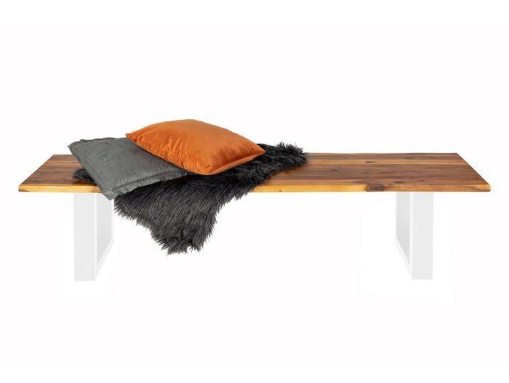 SAM® Essbank Sumatra, Akazienholz massiv, cognacfarben, Metallgestell U-Fom, 200 cm, Weiß von SAM-Stil-Art-Möbel